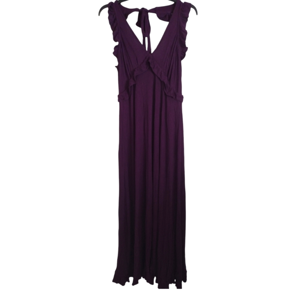 Anthropologie purple eggplant ruffle sleeveless maxi dress size small
